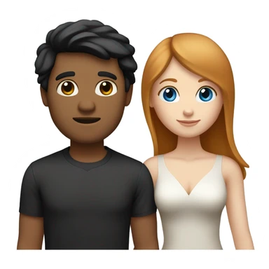 a married couple standing beside eachother, one has pale skin and long straight ginger hair with bangs and blue eyes, the other person is a man that is mexican and has tan skin and straight chin length black hair with brown eyes sticker