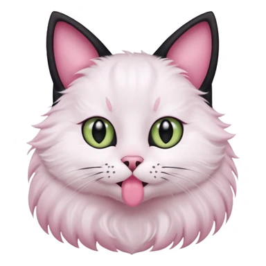 a black cat with black pupils and white eyes, with soft pink ears, looking to the side in an Apple-style sticker