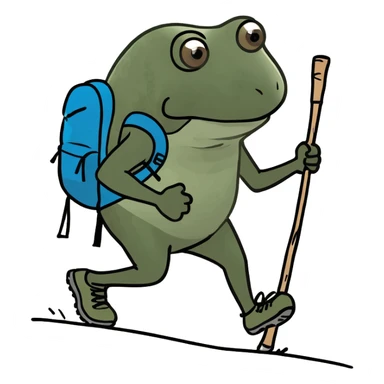bufo hiking intense uphill with a stick and backpack sticker
