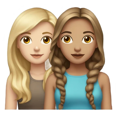 girl with brown hair, medium-light skin and blue eyes and with some pink and girl with light brown hair, almost blonde, light skin, light brown eyes sticker