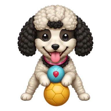BLACK HAIR Poodle dog curly hair playing with ball with tongue out sticker