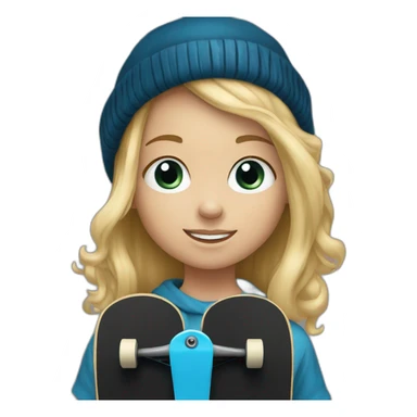 Little blond girl with blue beanie on black skateboard sticker