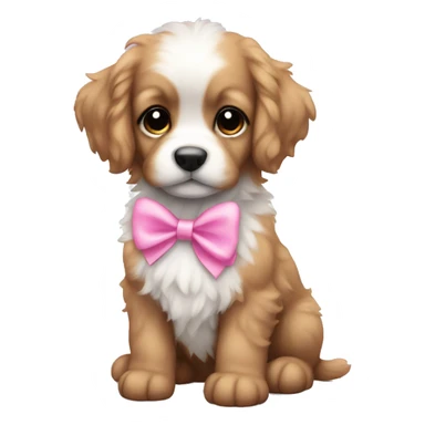 Cute puppy with pink bows white fluffy sticker