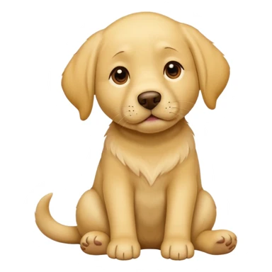 labrador retriever yellow fur sitting, one paw on chin, thoughtful face, emoji style sticker