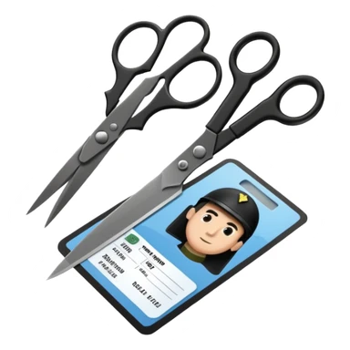 Floating black Scissors cutting in half an idf soldier ID card with a little chip in 2 parts sticker