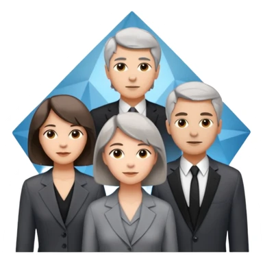Three designers are standing in a triangular formation. The older woman with short hair is in the middle, and the other two, a young woman with medium-length hair and a man, are below her. sticker