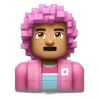 Un homme au cheveux bouclé et une veste rose nike qui joue à Minecraft  sticker