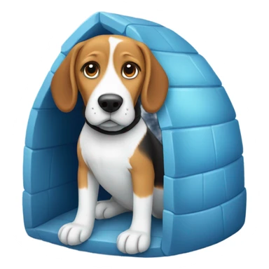 Beagle with blue winter clothes in an igloo sticker