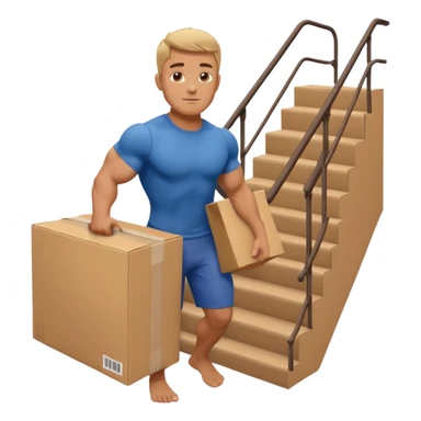 man carrying a large package up the stairs, simple, clear, no text sticker