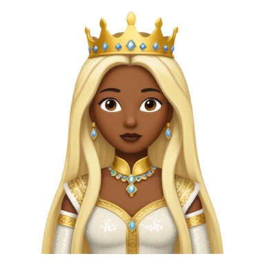Queen of Sheba from The Bible with dark skin, long blonde hair, ivory sequin outfit sticker
