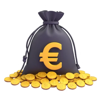 money bag with euro symbol, slight glow, coins spilling out sticker