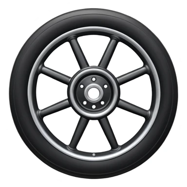 Front-view wheel, perfectly symmetrical, 6-8 short thick spokes, very wide heavy outer rubber rim, simple clean design, centered. sticker