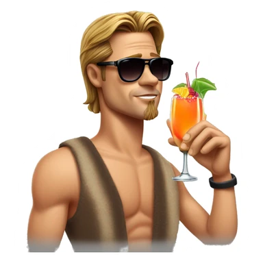Brad Pitt with sunglass and an Cocktail in his Hand (complett Body)with Holiday vibes sticker