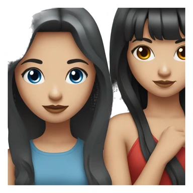Two girls, one with black long hair, blues eyes and one with red long hair, straight bangs am blues eyes sticker