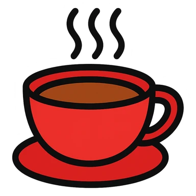 A coffee cup emoji with a red, brown, and white color theme sticker