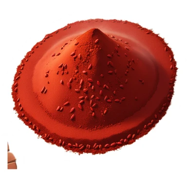 mound of chili powder, bright red to dark brick, fine and dry, uneven surface, grainy texture, scattered specks, matte look, 3D clean style, transparent background sticker