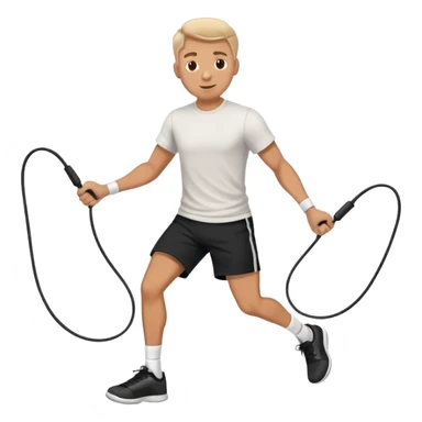 A man jumping rope with tshit and nlack shorts sticker