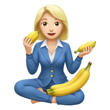 A blonde middle-aged woman kneels with two bananas in her mouth. sticker