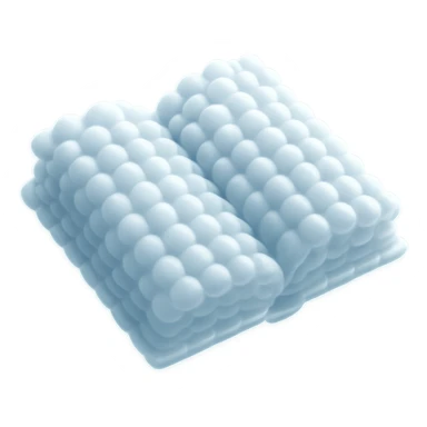 top view of a thick open book made entirely of small, very bright white fluffy convex clouds, matte glass style sticker