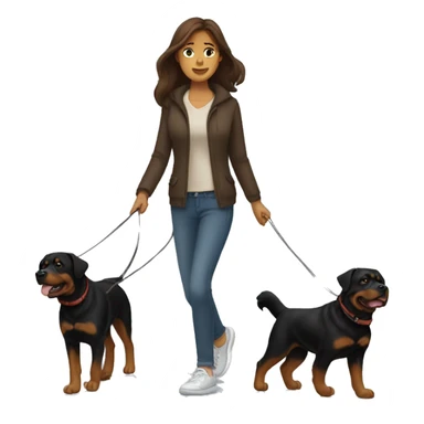 A woman with long brown hair takes a Rottweiler for a walk  sticker