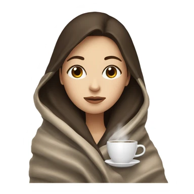 White girl with dark brown hair inside a blanket sipping coffee eyes closed sticker