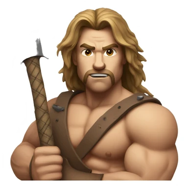 Muscular man with axe, long hair and eyes are small  sticker