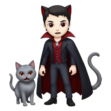 vampire with grey cat at feet sticker