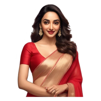 Kiara Advani front looking smirking look wearing red saree sticker