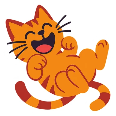 a mischievous cat rolling on its back, laughing, vibrant toon style sticker