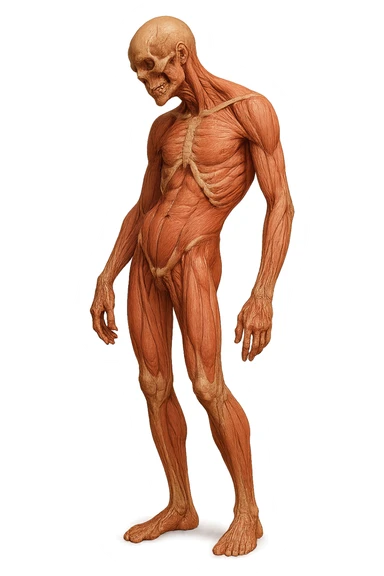 prendi spunto da questa immagine: CORPO UMANO ANATOMICO con postura storta, IPERREALISTICO 4K sticker
