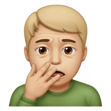 Disgust - strong feeling of revulsion or aversion -  about to vomit. hand over mouth. not crying sticker