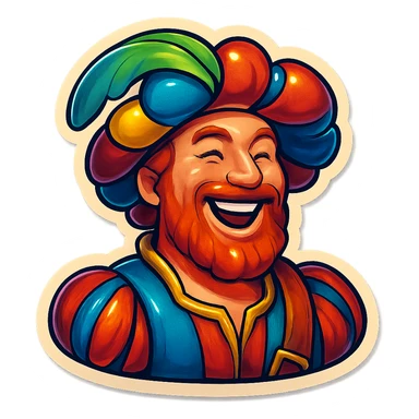 Red-bearded Landsknecht bust showing happiness sticker