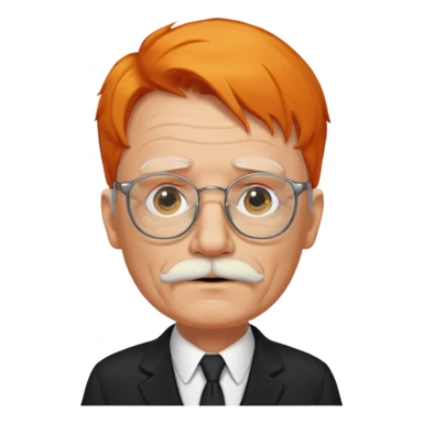 old man, orange hair, white mustache, wearing glasses, wearing a black suit sticker