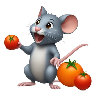Rat throwing tomato at orange sticker