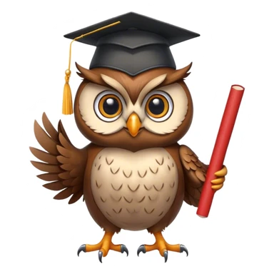 Owl smiling with graduation hat and diploma in claws sticker