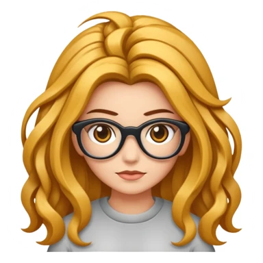 Uma garota de cabelos encaracolados compridos e mechas bem loiras, com pele morena  e óculos sticker