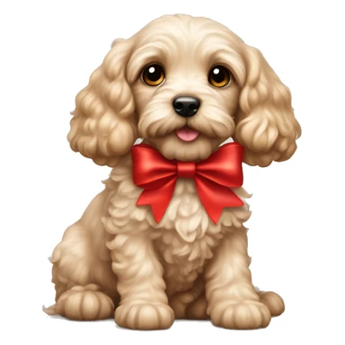 Cockapoo puppy with red bow on head sticker