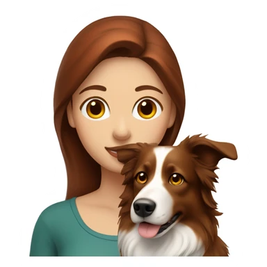 Woman with long brown hair  with her red tri border collie  sticker