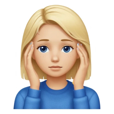 Girl massaging her head with blonde wet hair with anti-dark circles patches in her eyes dressed in a blue sweater sticker
