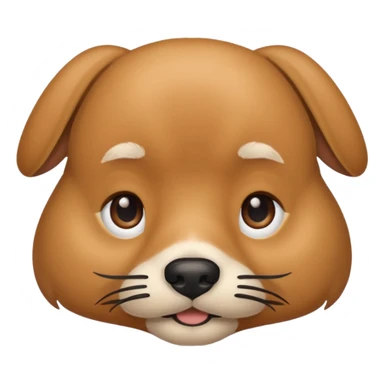 Generate an image of a light brown dog, with long lashes and with mostache sticker