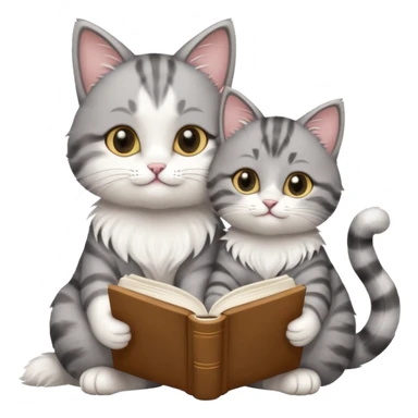 A cute mother cat and kitten reading a book together sticker