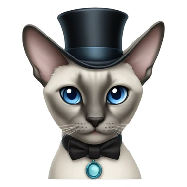 Blue point Siamese cat wearing a black top hat and monocle sticker