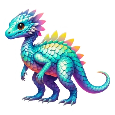futuristic lush warm-colored iridescent whitish silvery scaley neon-colored Fakémon-Trico-creature (full body) sticker