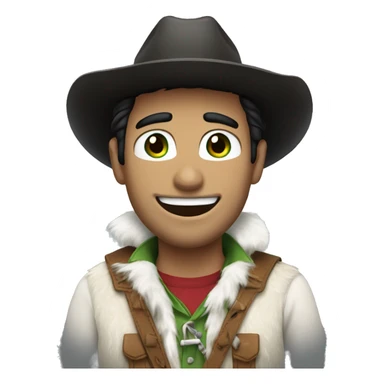 cowboy with black hair and green eyes, white fur and smile sticker