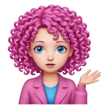 Girl in all pink outfit with pink curly hair and blue eyes shrugging  sticker