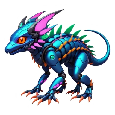 Tropical futuristic lush warm-colored modern colorful neon-colored cyber-Fakémon-Digimon-Trico-creature sticker