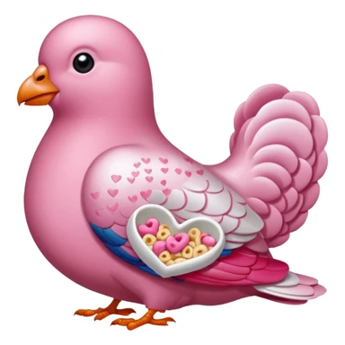 An pink pigeon eating heart shaped cereal  sticker