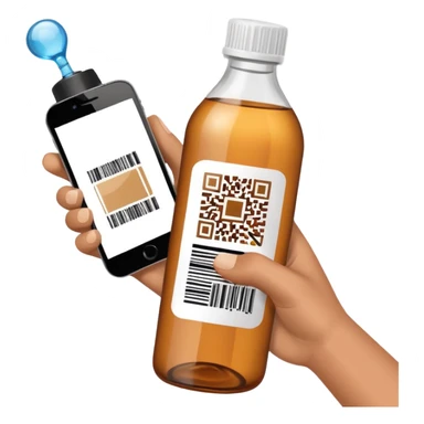 hand holding a phone scanning a barcode on a bottle, both hand and phone clearly visible, no text sticker