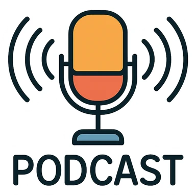 podcast icon with microphone and sound waves, modern style sticker