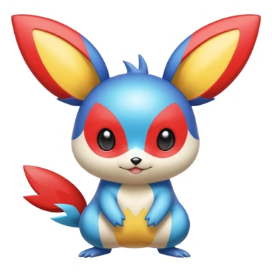 Blue and Red colorful iridescent Emolga-Victini-Pichu-Dedenne-fusion sticker
